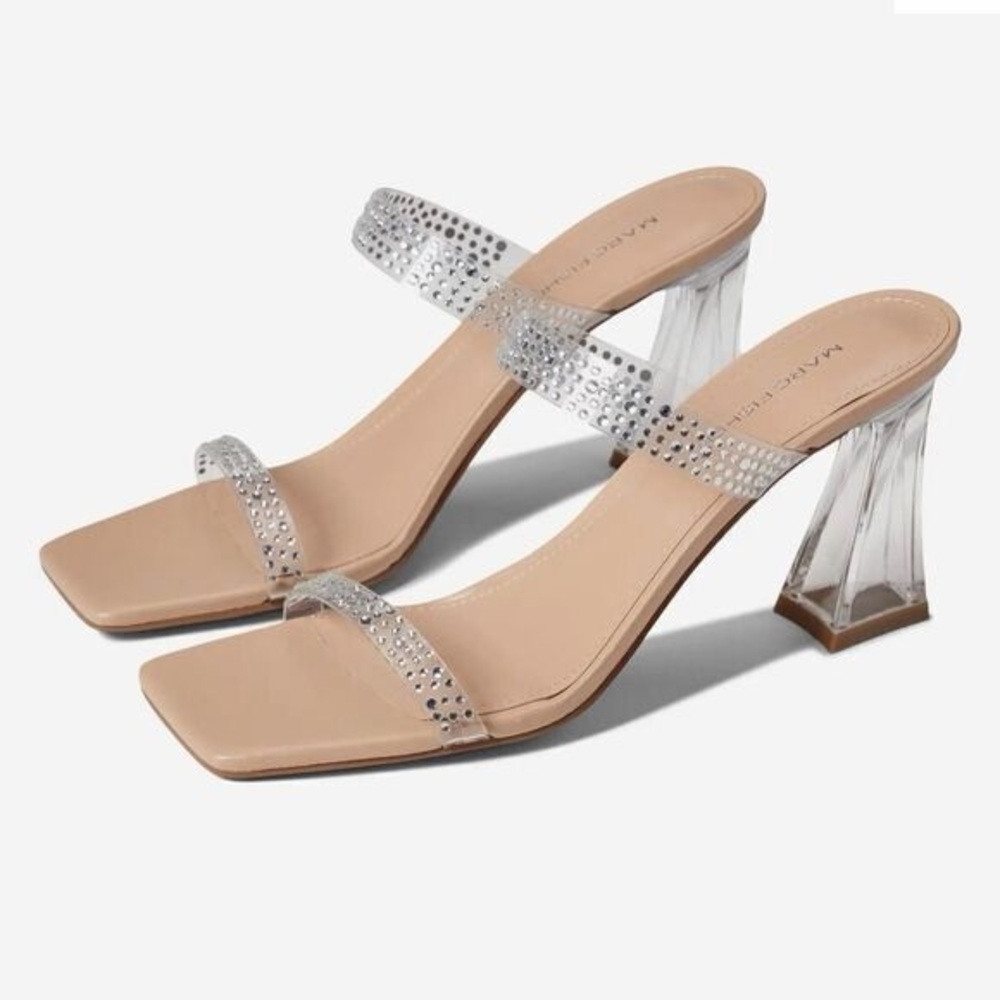 Marc Fisher Farlana Rhinestone clear crystal embellish slip-on sandals Heels 8.5